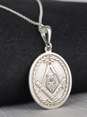 Master Mason Blue Lodge Necklace - Silver Owl With Square & Compass - Bricks Masons