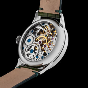 Master Mason Blue Lodge Wristwatch - Silver Skeleton & Green Leather Strap