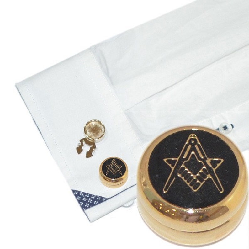Master Mason Blue Lodge Cufflinks - 24k Gold Clad Luxury Set Gift Case - Bricks Masons
