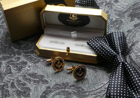 Master Mason Blue Lodge Cufflinks - Gold Crystal Luxury Gift Set - Bricks Masons