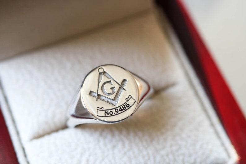 Master Mason Blue Lodge Ring - White Gold 10k Gold 14k