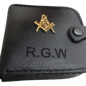Master Mason Blue Lodge Wallet - Genuine Leather With 24K Gold Clad Metal - Bricks Masons