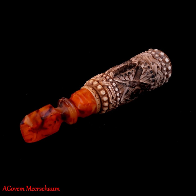 Master Mason Blue Lodge Cigarette Holder - Meerschaum & Natural Wax with Fitter Case - Bricks Masons