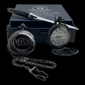 Master Mason Blue Lodge Pocket Watch - Chain in Gloss Black Custom Engraving - Bricks Masons