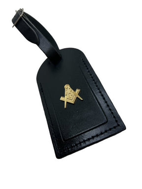 Master Mason Blue Lodge Luggage Tag - Leather Gold Engraved Case Label Personalized - Bricks Masons