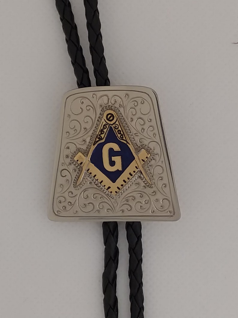 Master Mason Blue Lodge Bolo Tie - Handcrafted Gold & Blue Square Compass G With Clip - Bricks Masons