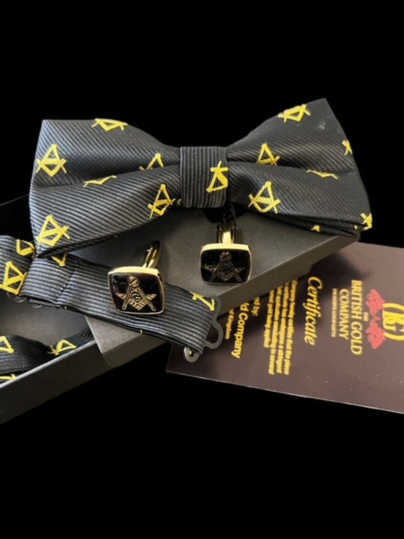 Master Mason Blue Lodge Cufflinks - With a Bow Tie Set Square & Compass - Bricks Masons