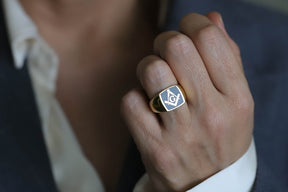 Master Mason Blue Lodge Ring - Solid Gold With Blue Enamel - Bricks Masons