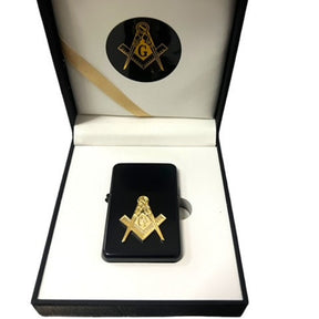 Master Mason Blue Lodge Lighter - Gift Case Engraved Gold on Black