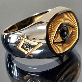Eye of providence Ring - Sapphire Eye Square & Compass Sterling Silver-Sterling silver ring - Bricks Masons