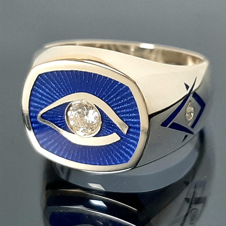 Eye of Providence Ring - Blue Eye Sterling silver With Square & Compass, Master Mason Blue Lodjee - Bricks Masons
