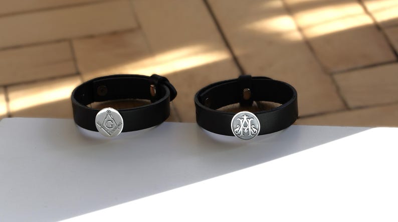 Master Mason Blue Lodge Bracelet - Black Leather - Bricks Masons