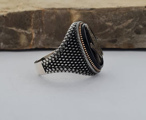 Master Mason Blue Lodge Ring - Handmade Sterling Silver Onyx - Bricks Masons
