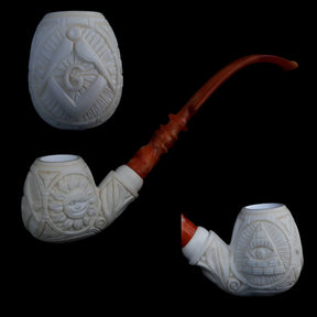 Master Mason Blue Lodge Meerschaum Pipe - Square and Compass G With Eye of Providence - Bricks Masons