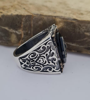 Master Mason Blue Lodge Ring - Handmade Sterling Silver Onyx - Bricks Masons