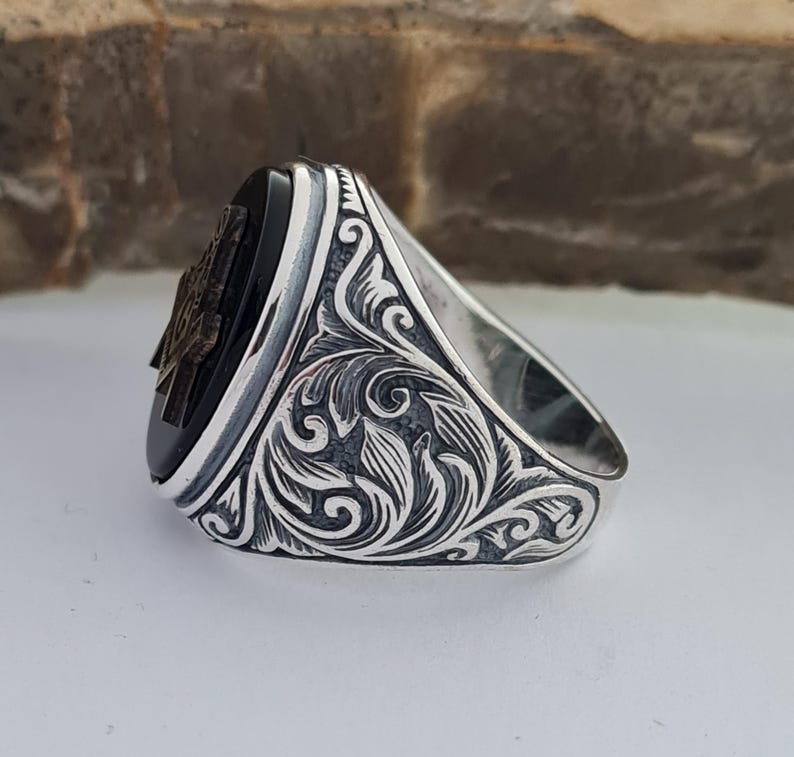 Master Mason Blue Lodge Ring - Sterling Silver Onyx - Bricks Masons