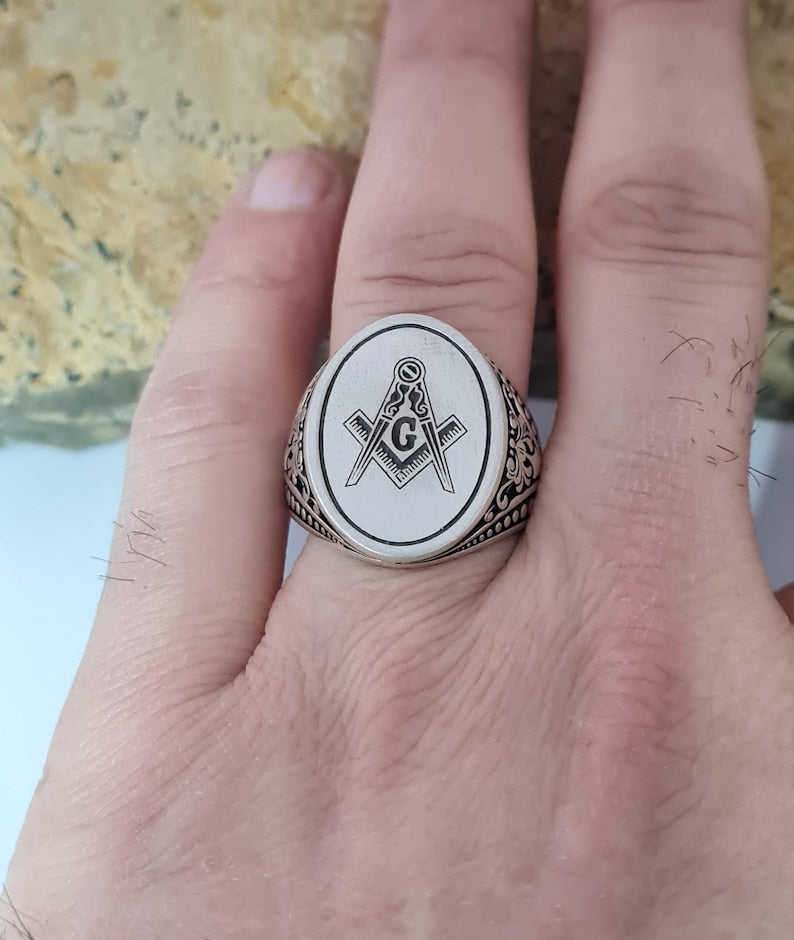 Master Mason Blue Lodge Ring - Handmade Sterling Silver Masonic - Bricks Masons