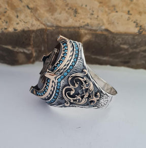 Master Mason Blue Lodge Ring - Handmade Sterling Silver Green Agate - Bricks Masons