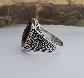 Master Mason Blue Lodge Ring - Handmade Sterling Silver Onyx - Bricks Masons