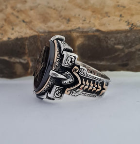 Master Mason Blue Lodge Ring - Sterling Silver Masonic Garnet Zircon - Bricks Masons