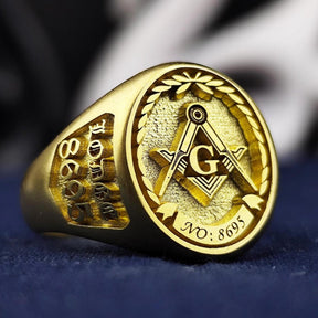 Master Mason Blue Lodge Ring - Sides Customization Signet Gold-Plated - Bricks Masons