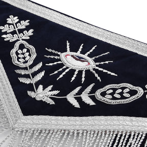 Junior Warden Blue Lodge Officer Apron - Dark Blue With Silver Hand Embroidery Bullion - Bricks Masons