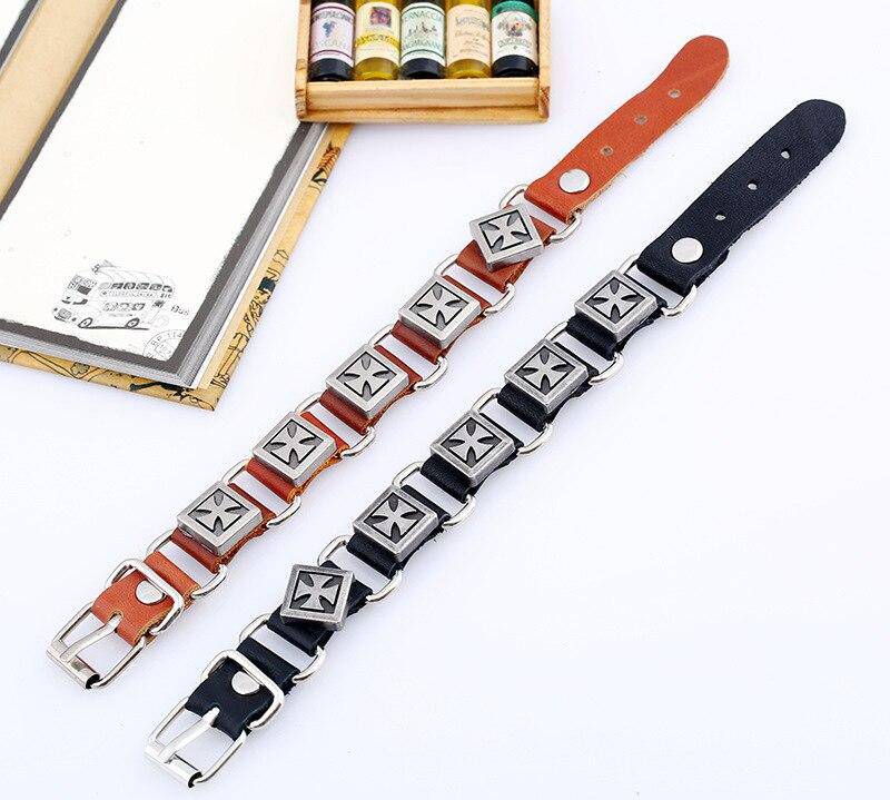 Knights Templar Bracelet - Cross Leather (Black/Brown) - Bricks Masons