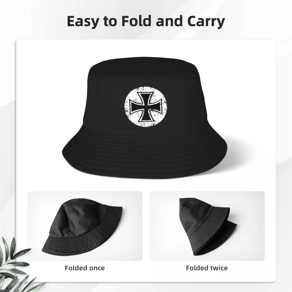 Knights Templar Bucket Hat - Black & White Cross - Bricks Masons