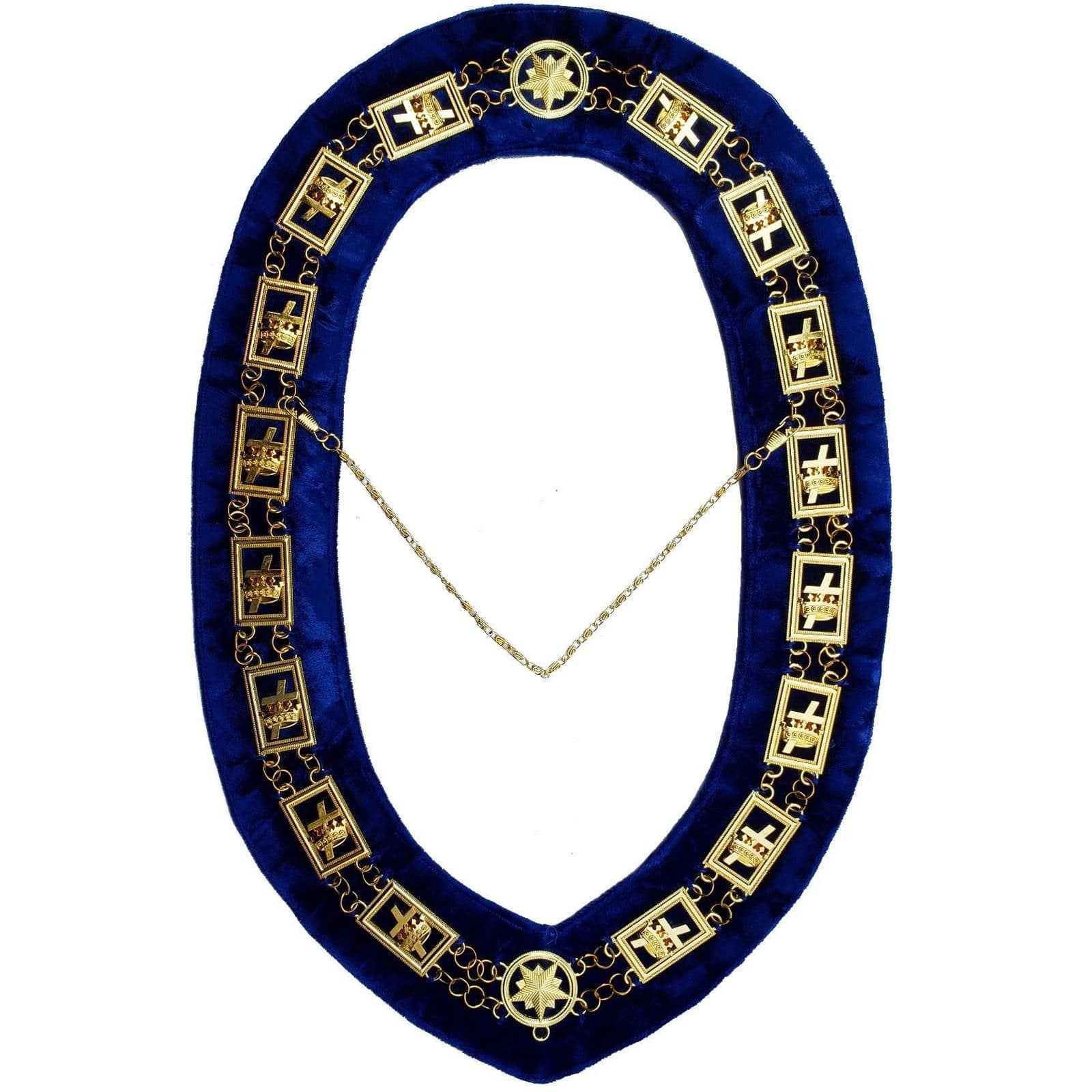 Knights Templar Chain Collar - Gold Plated on Blue Velvet - Bricks Masons