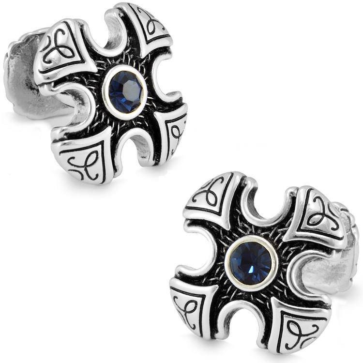 Knights Templar Cufflink - Electroplated Blue Rhinestone Cross - Bricks Masons