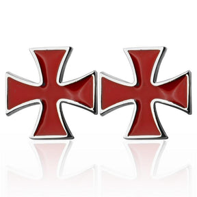 Knights Templar Cufflink - Red Cross Silver - Bricks Masons