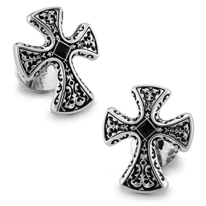 Knights Templar Cufflink - White Gold Electroplated Cross - Bricks Masons