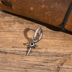 Knights Templar Earring - Stainless Steel With Black Stone - Bricks Masons