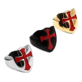 Knights Templar Ring - Armor Shield Red Cross (Black/Gold/Silver) - Bricks Masons