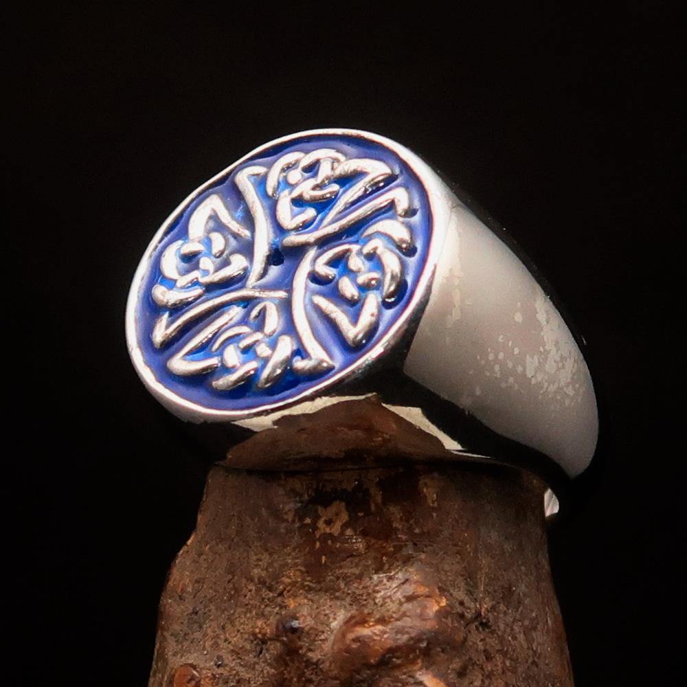 Knights Templar Ring - Blue Celtic Cross Sterling Ring - Bricks Masons