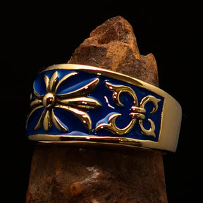 Knights Templar Ring - Blue & Gold Brass Cross - Bricks Masons