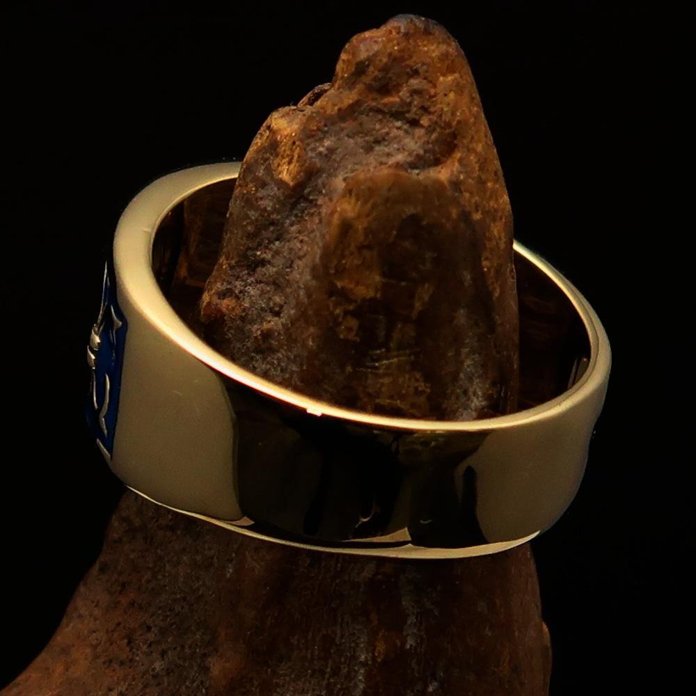 Knights Templar Ring - Blue & Gold Brass Cross - Bricks Masons