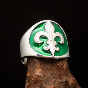 Knights Templar Ring - Green Fleur De Lis Sterling Silver - Bricks Masons