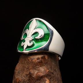 Knights Templar Ring - Green Fleur De Lis Sterling Silver - Bricks Masons