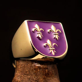 Knights Templar Ring - Purple Fleur De Lis Solid Brass - Bricks Masons