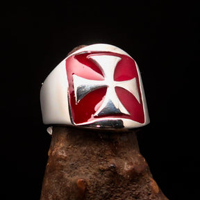 Knights Templar Ring - Red Sterling Silver Cross - Bricks Masons