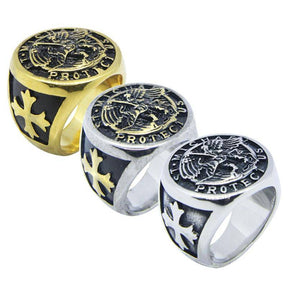 Knights Templar Ring - Saint Michael Protect Us Different Color - Bricks Masons