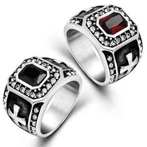 Knights Templar Ring - Zirconia Cross (Black/Red) - Bricks Masons
