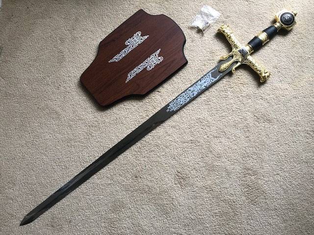 Knights Templar Sword - King Solomon Gold Ark of the Covenant Gold W/ Plaque 48.6" - Bricks Masons
