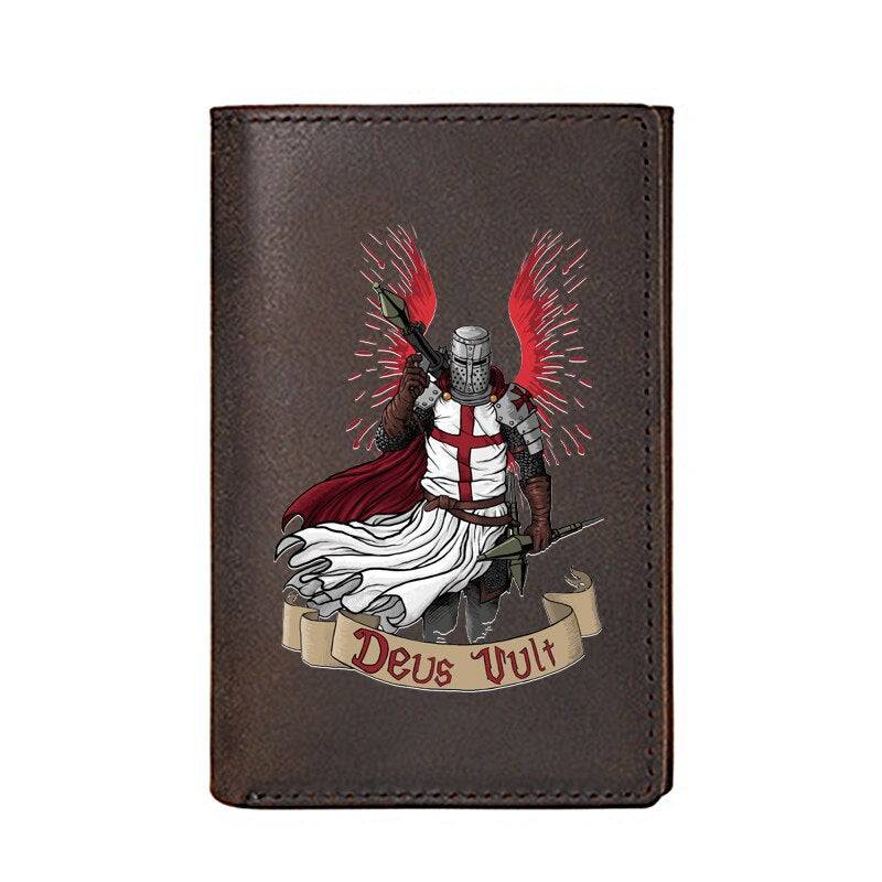 Knights Templar Wallet - Genuine Leather Crusaders & Credit Card Holder Dark Brown - Bricks Masons