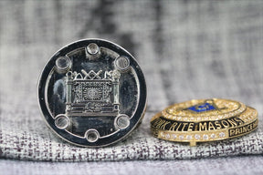 Master Mason Blue Lodge Ring - White Gold Plated & 18k Yellow Gold Face - Bricks Masons