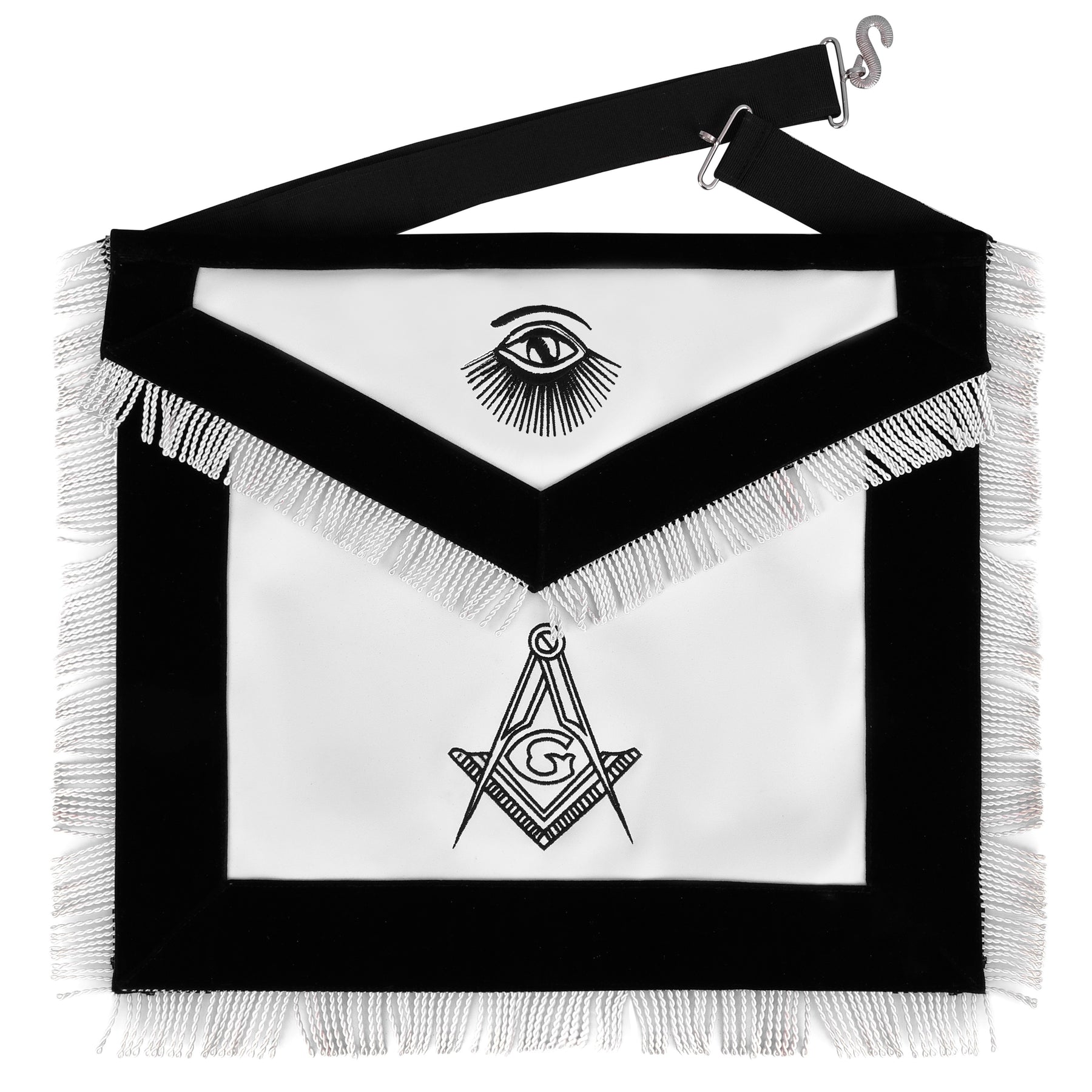 Master Mason Blue Lodge Apron - Black Velvet With Silver Machine Embroidery - Bricks Masons