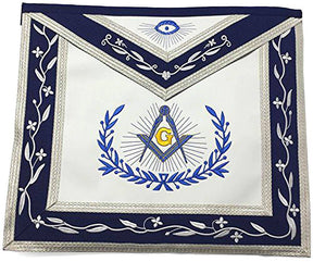 Master Mason Blue Lodge Apron - Navy Blue & White with Silver Braids - Bricks Masons