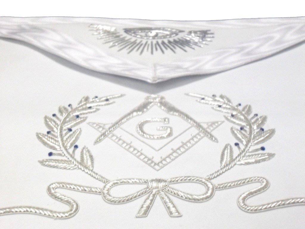 Master Mason Blue Lodge Apron - White Hand Embroidered - Bricks Masons
