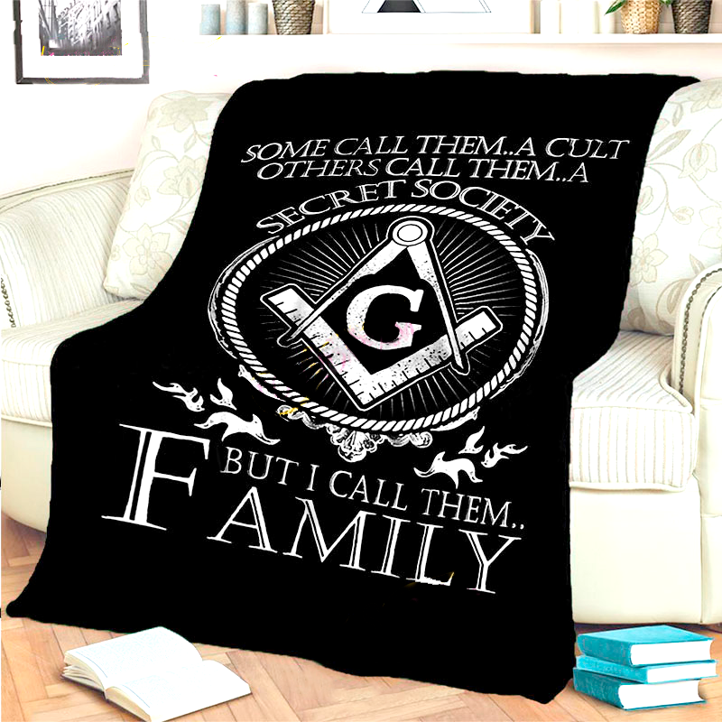 Master Mason Blue Lodge Blanket - 3D Printed Square and Compass G Flannel - Bricks Masons